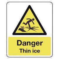 SIGN DANGER THIN ICE 300X100 RIGID PLASTIC