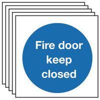SIGN FIRE DOOR KEEP CLOSED 80 x 80 RIGID PLASTIC - MULTI-PACK OF 5