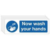 SIGN NOW WASH YOUR HANDS 300 X 100 RIGID PLASTIC - MULTI-PACK 0f 5