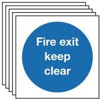 SIGN FIRE EXIT KEEP CLEAR 200 x 200 RIGID PLASTIC - MULTI-PACK OF 5