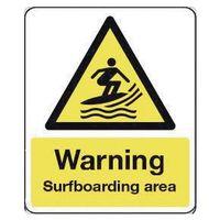 SIGN WARNING SURFBOARDING AREA 250X300 RIGID PLASTIC