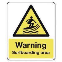 SIGN WARNING SURFBOARDING AREA 300X100 RIGID PLASTIC