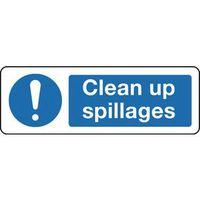 SIGN CLEAN UP SPILLAGES 600 X 200 POLYCARB