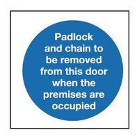 SIGN PADLOCK AND CHAIN TO BE 80 X 80 RIGID PLASTIC