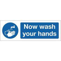 SIGN NOW WASH YOUR HANDS 300 X 100 ALUMINIUM
