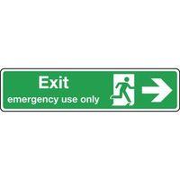 SIGN EXIT EMERGENCY USE ONLY ARROW RIGHT 550X125 RIGID PLASTIC