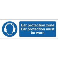 SIGN EAR PROTECTION ZONE 600 X 200 RIGID PLASTIC