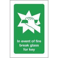 SIGN IN EVENT OF FIRE BREAK GLASS 100 X 150 RIGID PLASTIC