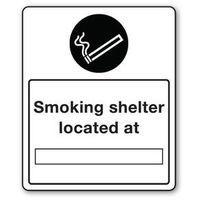 SIGN SMOKING SHELTER LOCATED RIGID PLASTIC 250 x 300