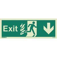 sign fire exit arrow down 150 x 400 photoluminescent rigid