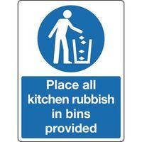 SIGN PLACE ALL KITCHEN RUBBISH 300 X 100 VINYL