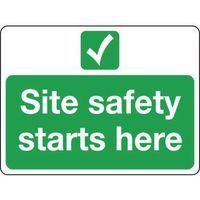 sign site safety starts here 600 x 450 aluminium