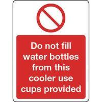 SIGN DO NOT FILL WATER BOTTLES SELF-ADHESIVE VINYL 150 x 200