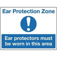 SIGN EAR PROTECTION ZONE 600 X 400 RIGID PLASTIC