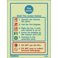 SIGN-FIRE ACTION STAFF NOTICE PHOTO LUM 200X150MM RIGID