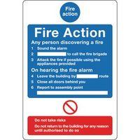 sign fire action notice 200 x 250 aluminium