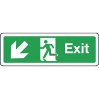 sign exit arrow down left 300 x 100 rigid plastic