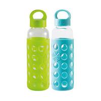 Silicone Grip Glass Water Bottles ? (1 + 1 FREE), Green and Blue, Glass