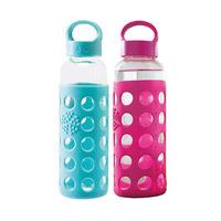 Silicone Grip Glass Water Bottles ? (1 + 1 FREE), Blue and Fuchsia, Glass