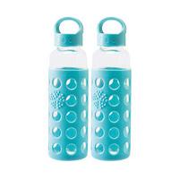 Silicone Grip Glass Water Bottles ? (1 + 1 FREE), Blue x 2, Glass
