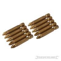 Silverline Pozidriv 50mm Gold Screwdriver Bits 10pk Pz2