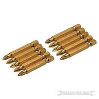 Silverline Pozidriv 50mm Gold Screwdriver Bits 10pk Pz1