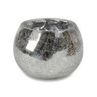 Silver Effect Crackle Glass Tealight Candle Holder Large