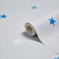 silver effect blue starlight childrens wallpaper