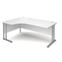 SILVER FRAME 1800MM LEFT HAND ERGONOMIC DESKING - WHITE