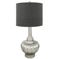 Silver Glass Table Lamp with Charcoal Linen Shade