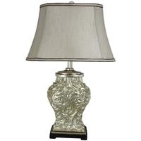 silver polyresin table lamp with 17inch champagne shade