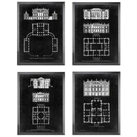 Silver Colour Frame Prints Graphic Building and Plan (Set of 4)