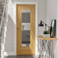 Simpli Door Set, Varese Oak Flush Door with Clear Safe Glass - Aluminium Inlay - Prefinished