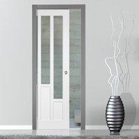 single pocket coventry style white primed door with clear safety glass