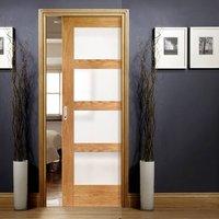 single pocket shaker oak 4 pane door with obscure safe glass