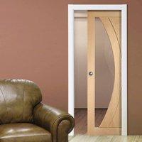 single pocket salerno oak door with clear safe glass