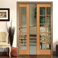 Simply Oak Gisburn Double Pocket Doors - Clear Glass