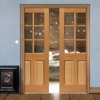 Simply Oak Dean Double Pocket Doors - Clear Glass