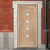 Siena External Oak Door and Frame Set with Fittings and Obscure Double Glazing