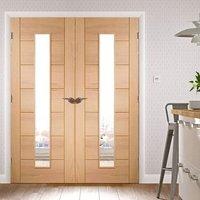 Simpli Double Door Set, Palermo Oak Door - 1 Pane Clear Safe Glass - Prefinished