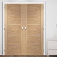 Simpli Double Door Set, Portici Oak Flush Door - Aluminium Inlay - Prefinished