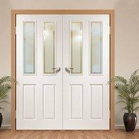 Simpli Double Door Set, Victorian Door - Grained - Forbes Etch Safe Glass - Primed