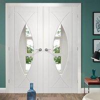 simpli double door set pesaro flush door clear safe glass primed