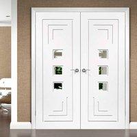 Simpli Double Door Set, Altino Door - Clear Safe Glass - Primed