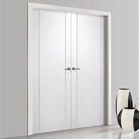 Simpli Double Door Set, Forli White Flush Door with Aluminium Inlay - Prefinished