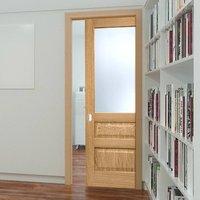Single Pocket Contemporary 1 Pane - 2 Panel Oak Veneered Door with Frosted Safety Glass - Prefinished