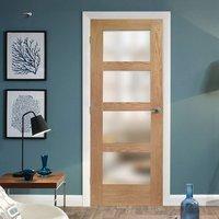 Simpli Door Set, Shaker Oak 4 Pane Door - Obscure Safe Glass - Prefinished