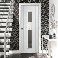 Simpli Door Set, Forli White Flush Door with Clear Safe Glass - Aluminium Inlay - Prefinished