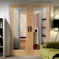 Simpli Double Door Set, Patt 10 Oak Door - Clear Safe Glass - Prefinished