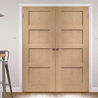 Simpli Double Door Set, Shaker Oak 4 Panelled Door - Prefinished
